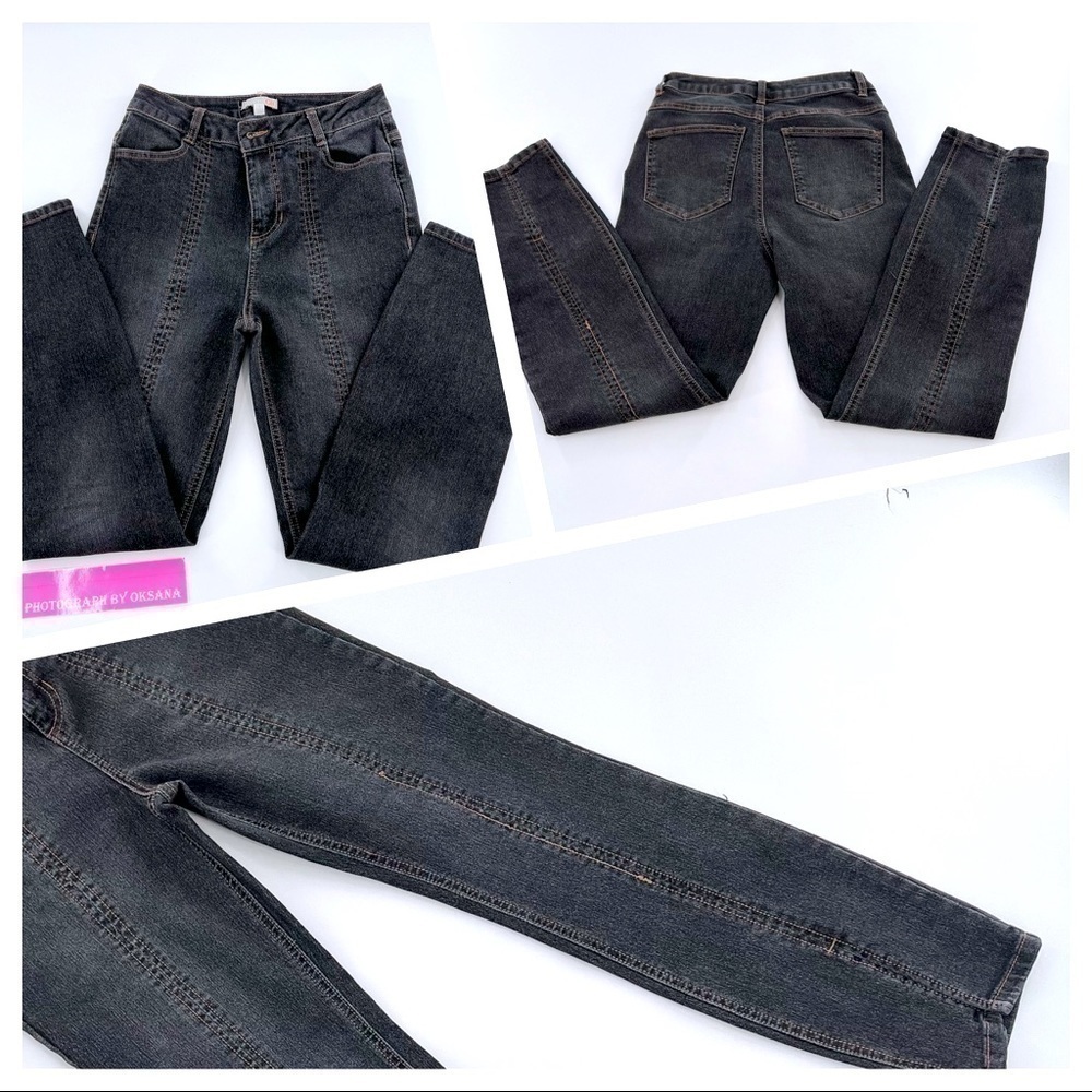 Gianni Bini Black/Gray DESTRY FRONT SLIT JEANS size 7 Waist 25